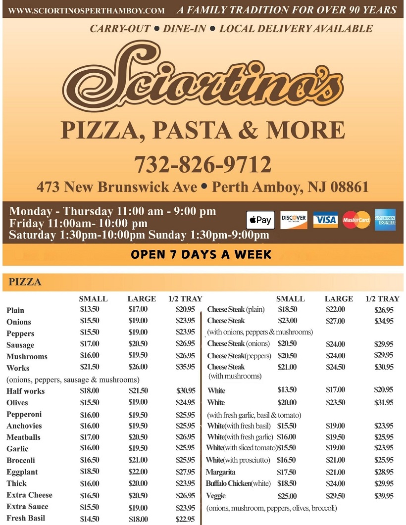 Sciortino's Restaurant and Pizza in Perth Amboy Eat in . Take Out